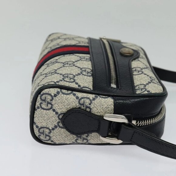 GUCCI GG Supreme Sherry Line Shoulder Bag PVC Navy Red Auth 135549 - Picture 6 of 16